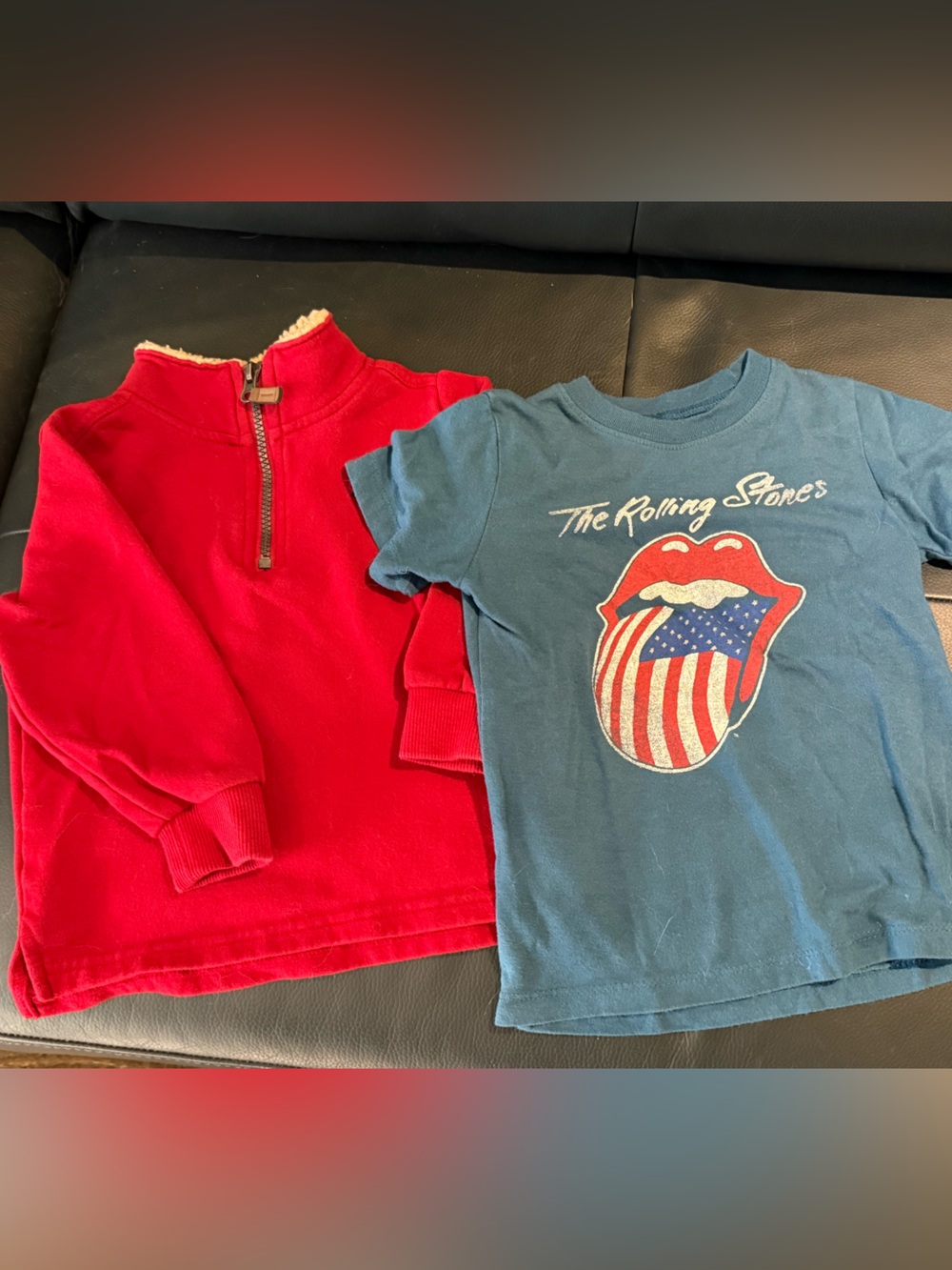 Carter's Red Quarter-Zip Pullover & Blue Rolling Stones Graphic Tee